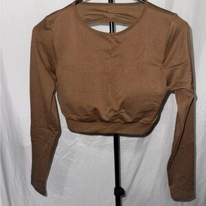 NVGTN Brown Long Sleeve Open Back Crop Top